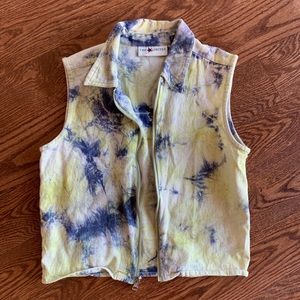 VINTAGE DENIM TYE-DYE ZIPPER VEST